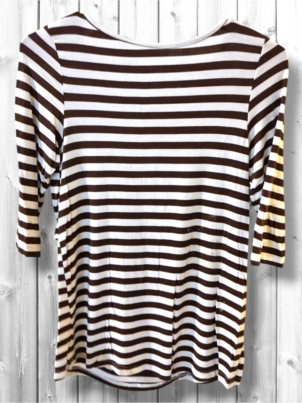🌷Latched Mama Brown & White Striped Scoop Neck Maternity/Nursing Top - Picture 2 of 4